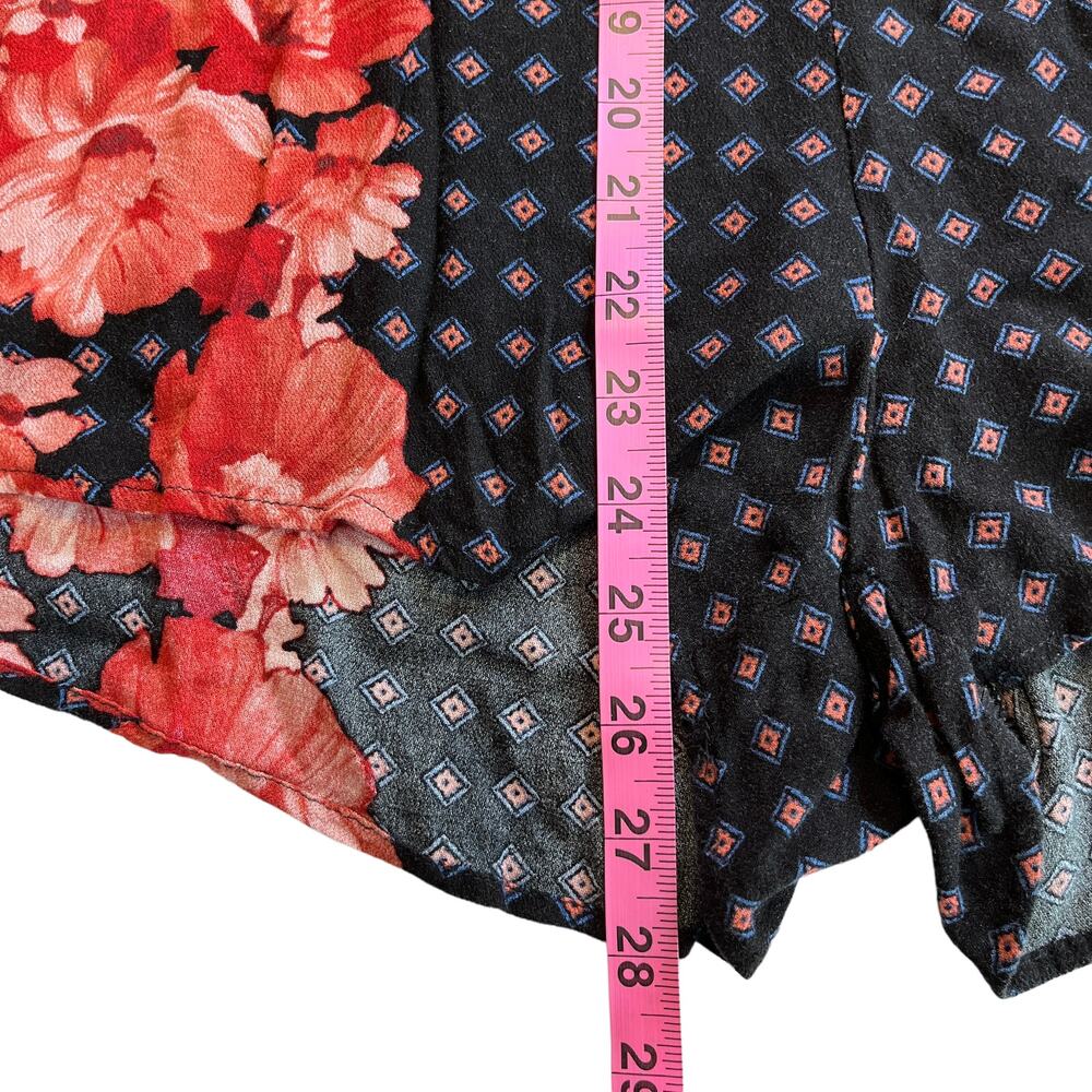 Free People Red Black Long Balloon Sleeve Floral Print V-Neck Boho Top Size XS - Picture 9 of 9